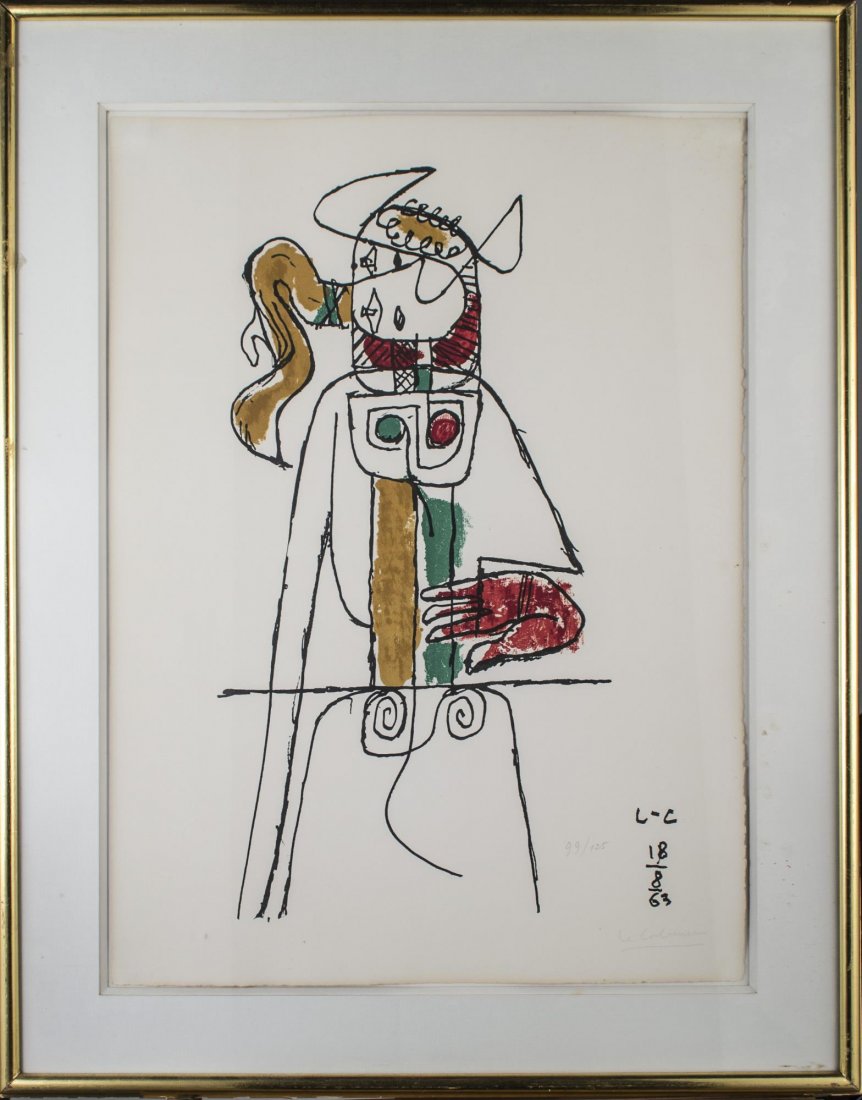 Le Corbusier (French/Swiss, 1887-1965): Taureau. Color lithograph, 1963. Signed and numbered 99/125 in pencil (l.r.), dated in plate (l.r.). Sheet size 27 1/2 x 20 1/2 inches. Mounted and framed.