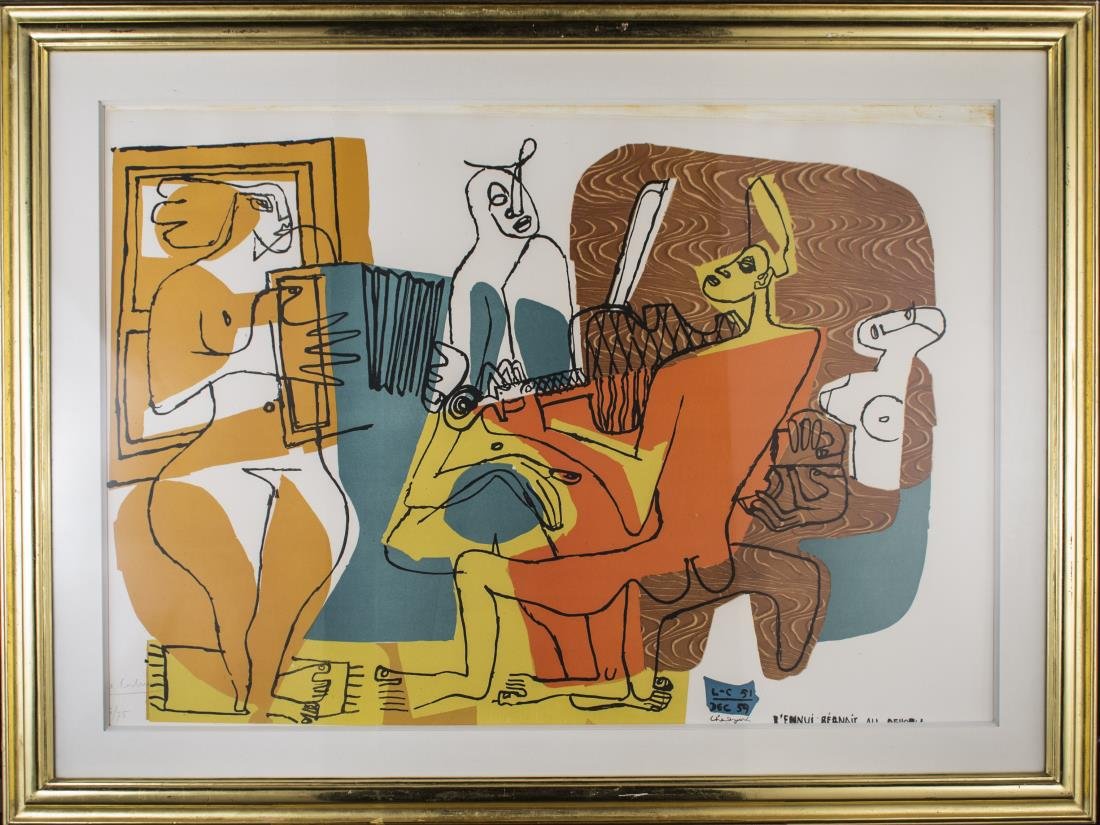 Le Corbusier (French/Swiss, 1887-1965): L'ennui régnait au dehors!. Color Lithograph, published in 1959 by Heidi Weber. Signed L-C 51 / DEC 59 / Chandigarh (l.r.), Signed and numbered (l.l.). Sight size 26 x 37 1/2 inches. Matted and frame