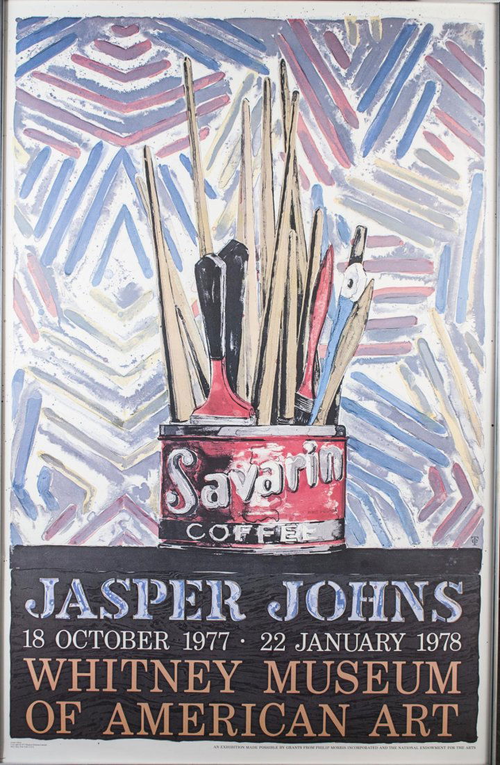 After Jasper Johns (American, b. 1930): Whitney Museum of American Art. Poster, 1977. Sight size 45 1/2 x 29 1/2 inches. Framed.