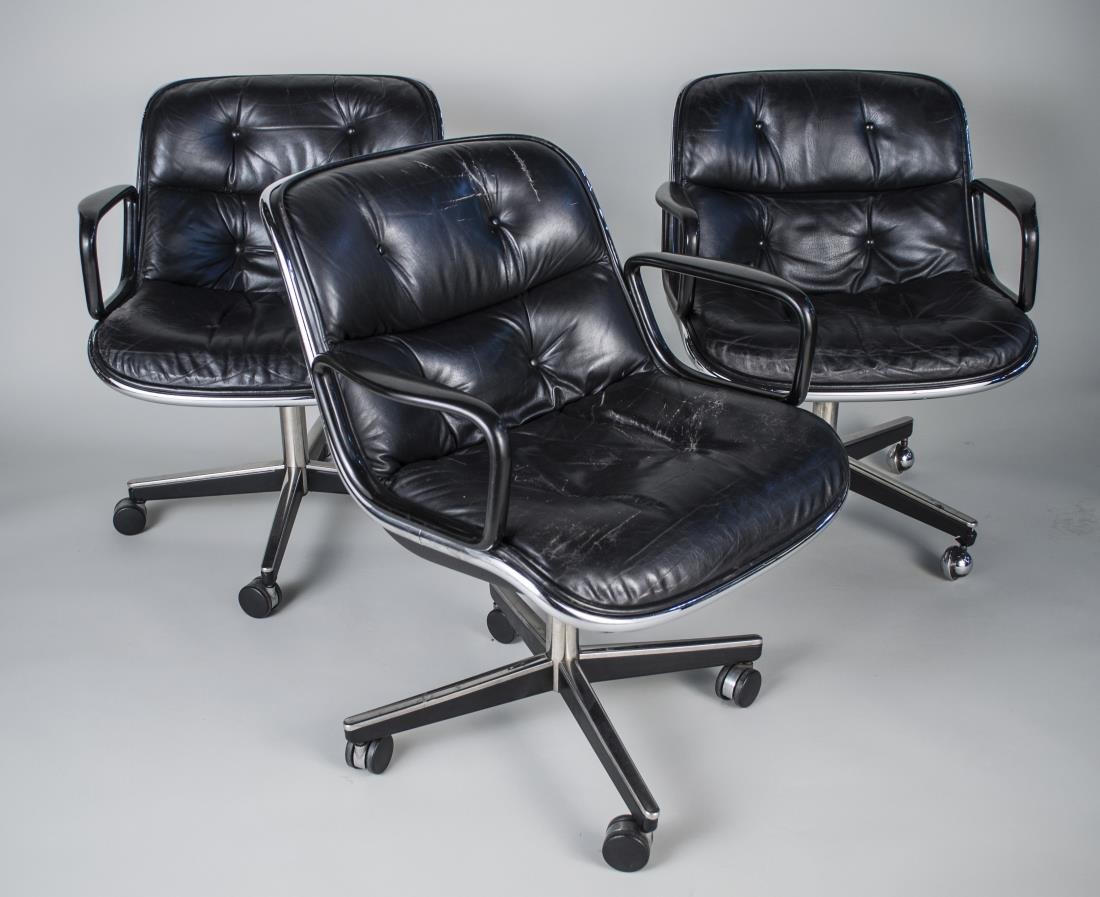 Three Knoll Charles Pollock Conference Chairs: Swivel bases. Height 31 inches, width 26 inches, depth 28 inches