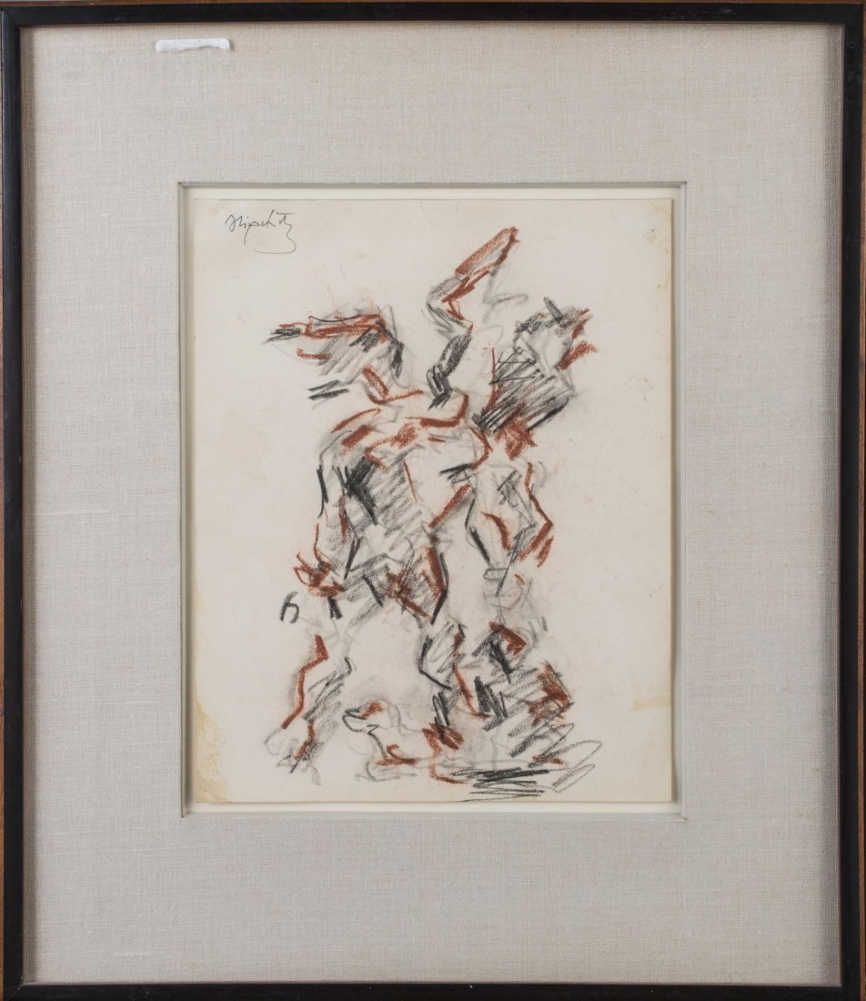 Jacques Lipchitz (French, 1891-1973): Study for Sacrifice for Isaac. Colored crayon on paper. Signed (u.l.). Sight size 10 x 12 inches. Matted and framed. Provenance: From the Collection of Helena and Ladislas Segy.