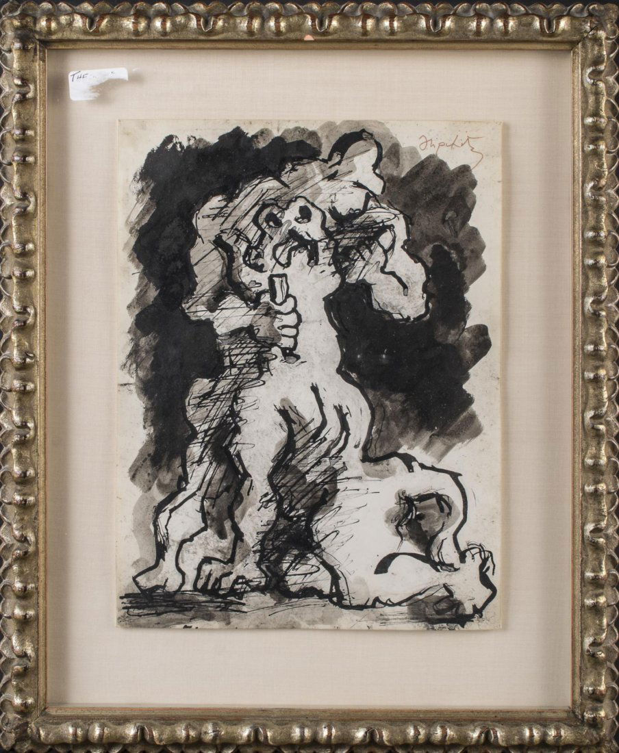 Jacques Lipchitz (French, 1891-1973): Theseus. Pen and ink on paper, 1942. Signed (u.r.). Sight size 13 x 9 3/4 inches. Framed. Provenance: From the Collection of Helena and Ladislas Segy.