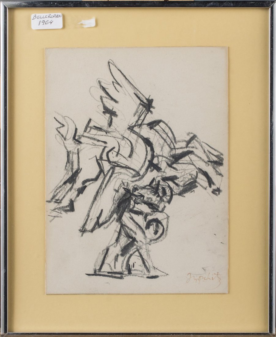 Jacques Lipchitz (French, 1891–1973): Study for Bellerophon. Black crayon on paper, 1964. Signed (l.r.). Sight size 11 13/4 x 8 3/4 inches. Framed. Provenance: From the Collection of Helena and Ladislas Segy.