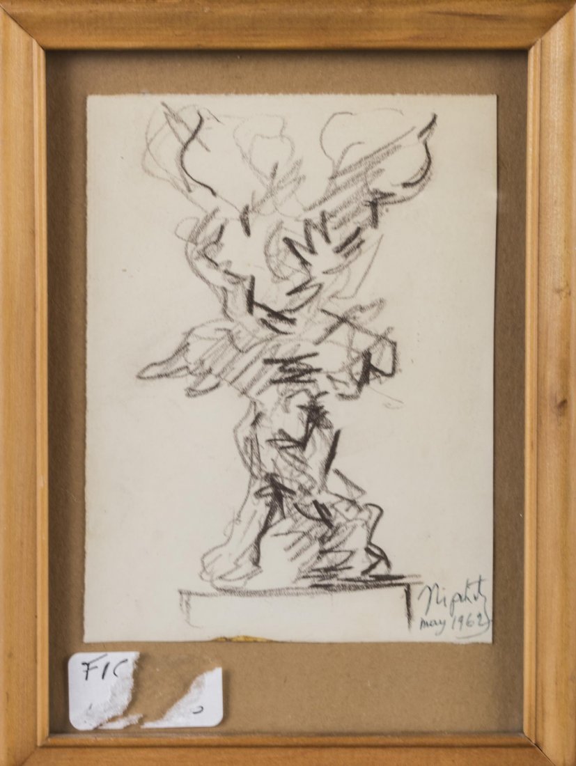 Jacques Lipchitz (French, 1891-1973): Study of a Figure. Black crayon on paper, 1962. Signed (l.r.). Sight size 5 x 4 inches. Matted and framed. Provenance: From the Collection of Helena and Ladislas Segy.