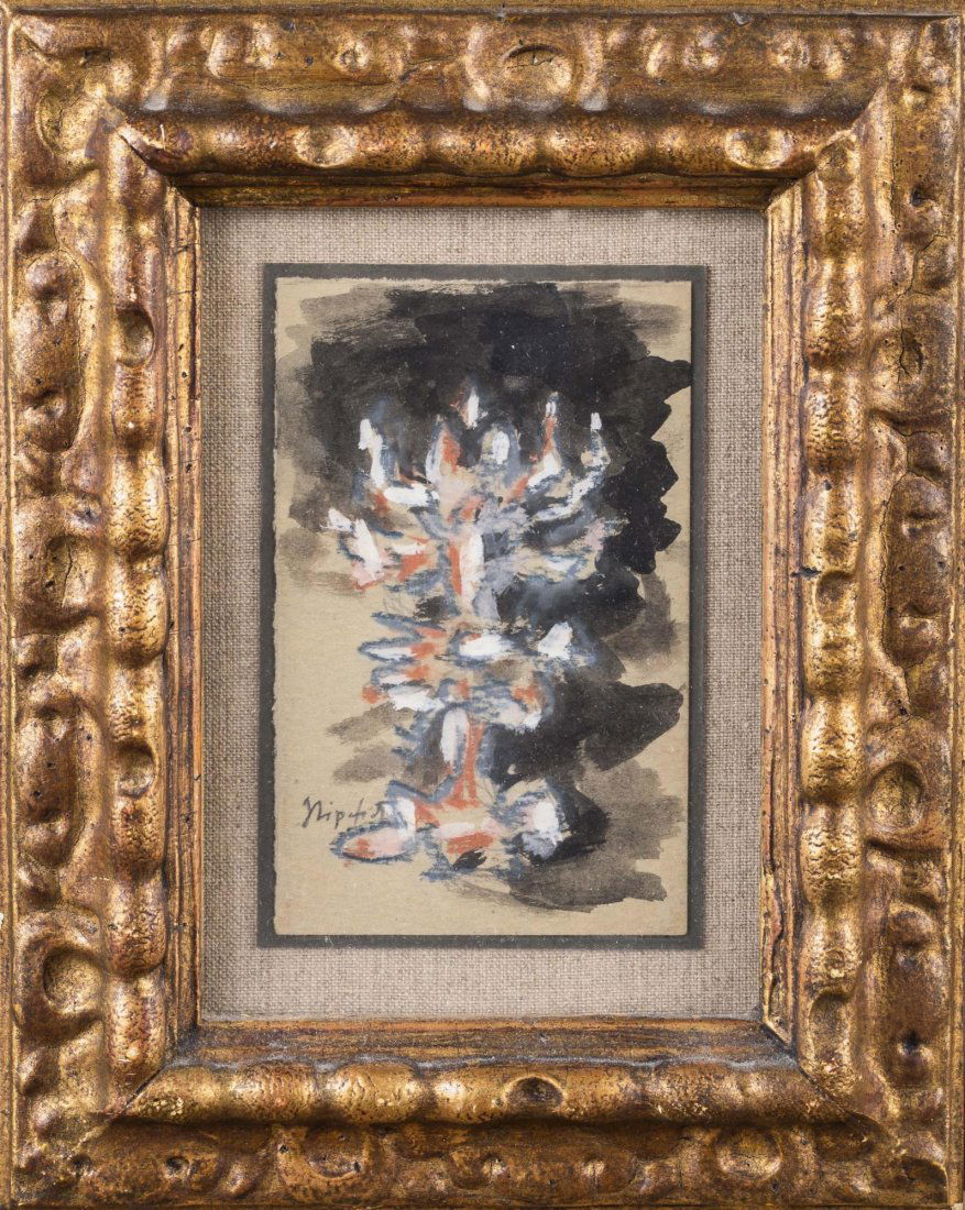 Jacques Lipchitz (French, 1891-1973): Our Tree of Life. Colored crayon and ink on paper. Signed (l.l.). Sight size 5 1/2 x 3 1/2 inches. Matted and framed. Provenance: From the Collection of Helena and Ladislas Segy.