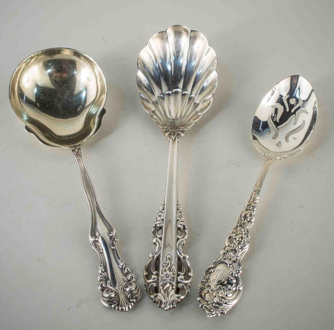 Group of Sterling Silver Flatware Articles: Various makers and patterns, three spoons. Total 266 grams.