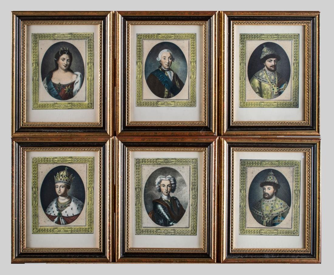 Six Continental School Works (Early 20th Century): Portraits of Royalty. Nelson Prints. Each sight size 8 3/4 x 6 1/2 inches. Framed.