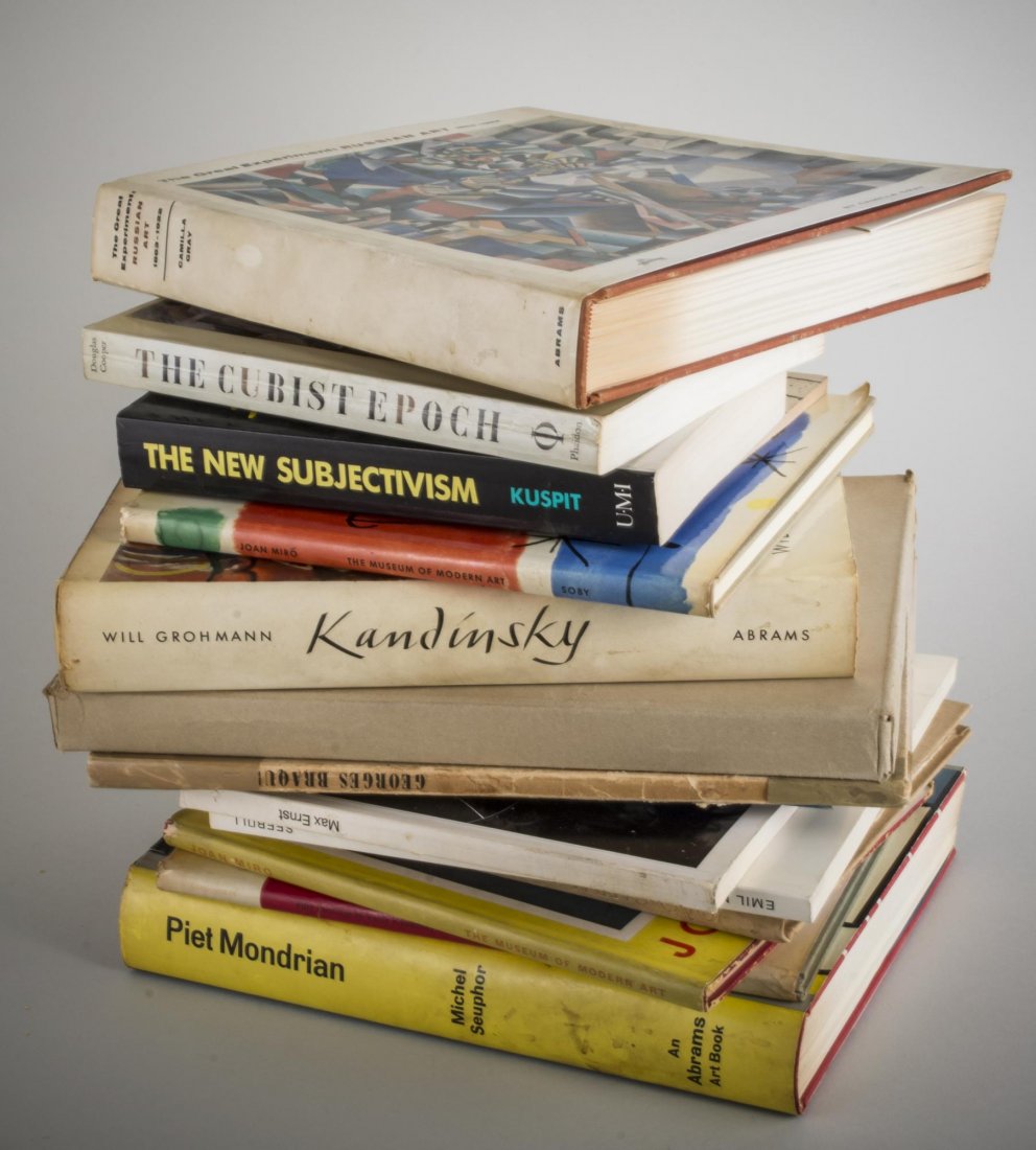 Group of Art Books: Approximately fifteen books, Including books on Joan Miro, Wassily Kandinsky, George Braque, Max Ernst, Piet Mondrian, Fernand Leger, Paul Klee, Russian and Cubist art.