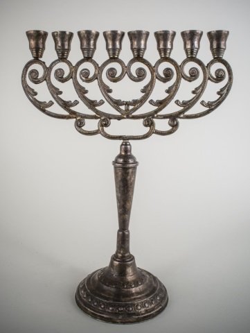 Silver Menorah: Probably very low silver fineness. Height 16 1/2 inches.