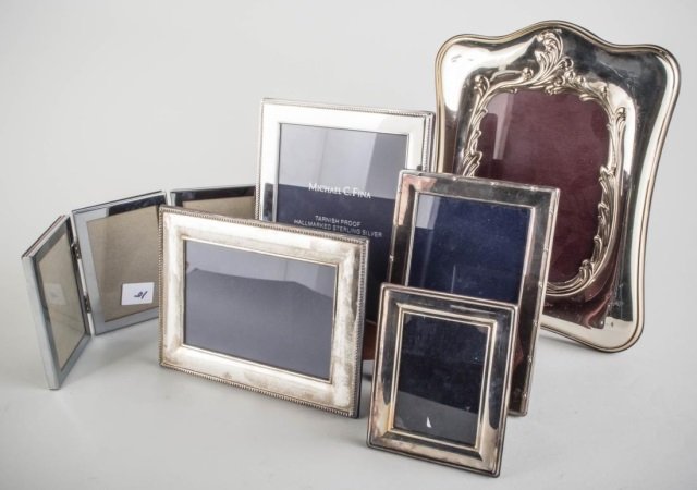 Five English Silver Picture Frames: Various makers and sizes.