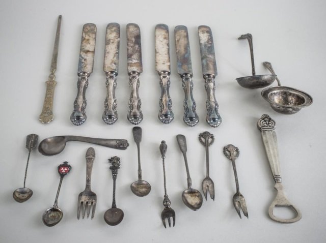 Group of Sterling and Silver Plated Flatware: Various makers, assorted patterns.