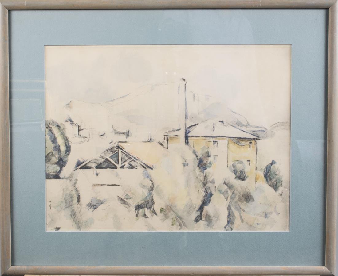 Continental School (20th Century): House in landscape. Print on paper. Sight size 14 x 18 inches. Matted and framed.
