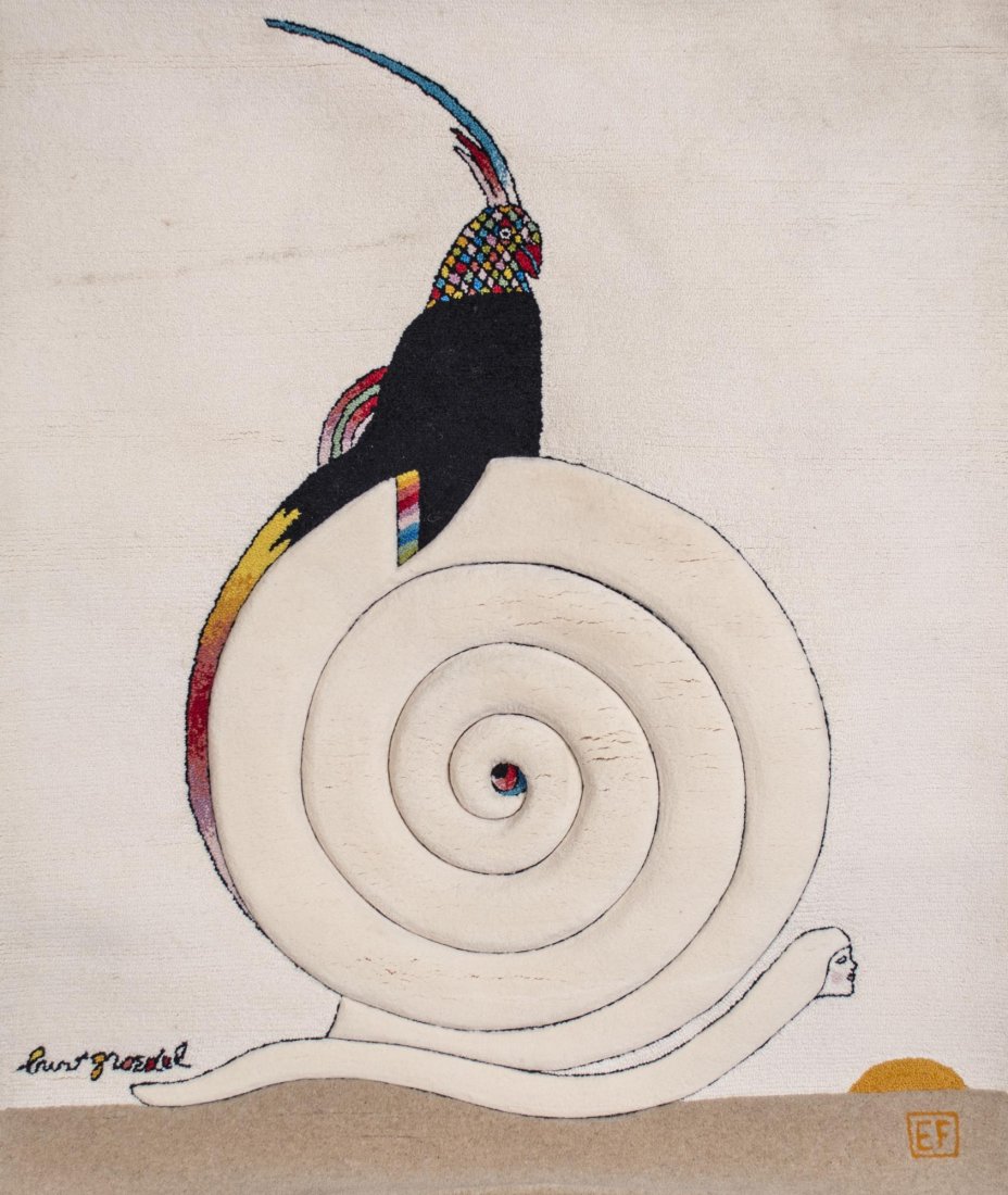 Burt Groedel for Edward Fields Tapestry: I've Grown Accustomed to your Face. Made by Edward Fields. Signed (l.l.) 3 feet 11 inches x 5 feet.