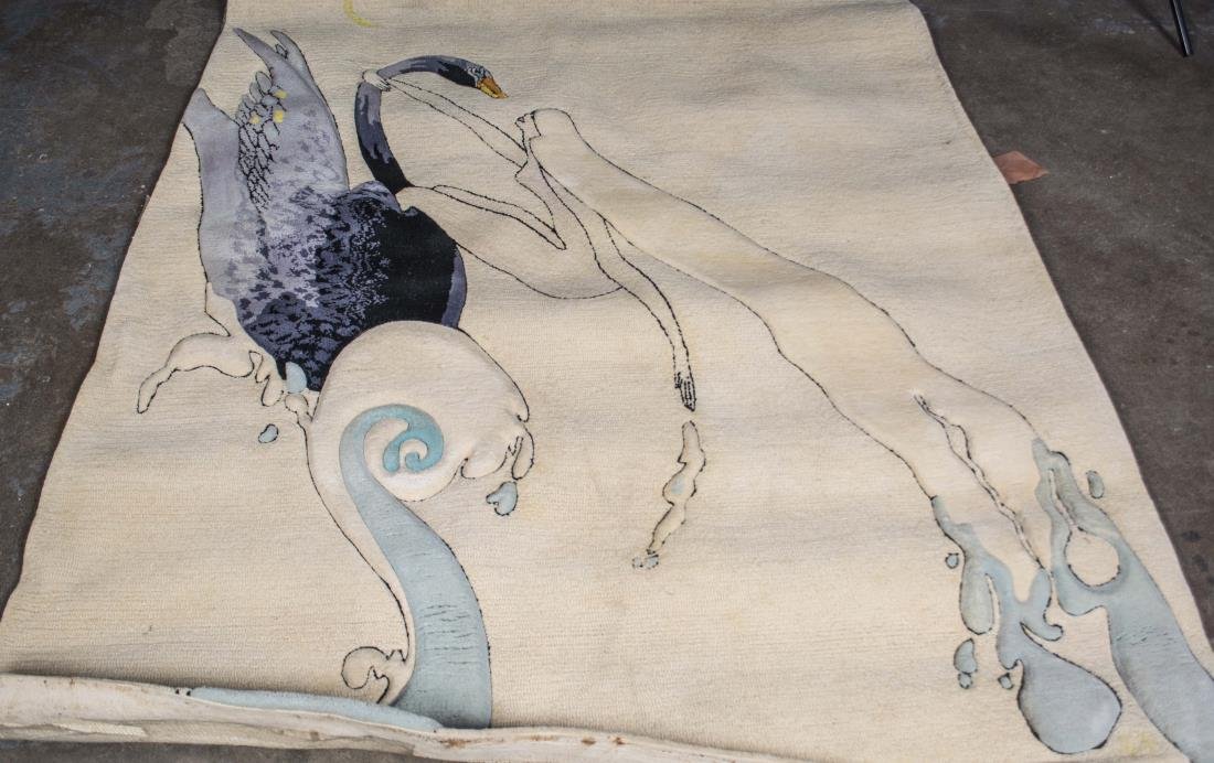 Burt Groedel for Edward Fields Tapestry: Take Me to Your Leda, tufted New Zealand wool, signed (l.l.). Made by Edward FIelds. 5 feet 6 inches x 6 feet 8 inches.