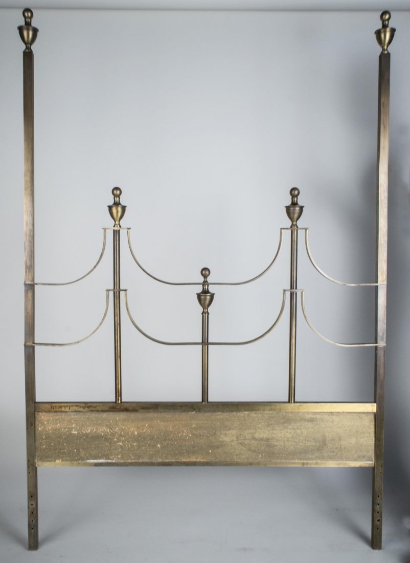 Brass Headboard: With urn finials. Height 79 inches, width 54 inches.