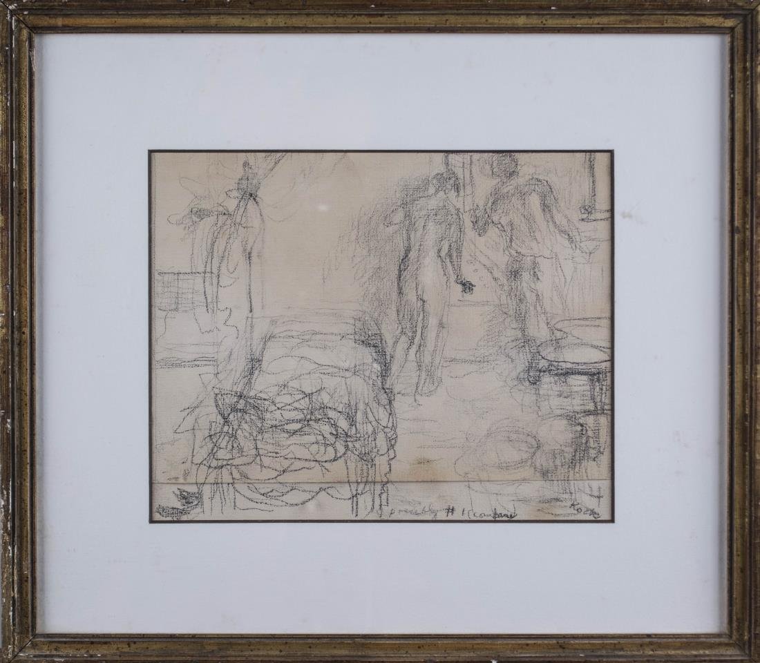 Continental School (20th Century): Study of Artists' Studio. Pencil on paper. Signed Koch (l.r.). Sight size 7 1/2 x 9 1/2 inches. Matted and framed.