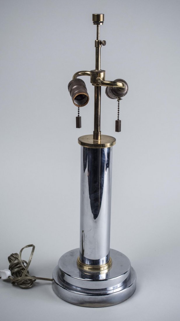 Karl Springer Desk Lamp: Chrome finish columnar lamp. Height 20 1/2 inches.