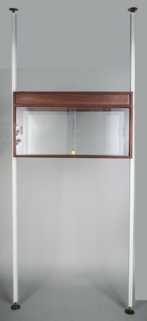 Franco Albini Display Cabinet: Circa 1952, includes two floor to ceiling supports and a double sided illuminated display cabinet. Height 8 feet 2 inches, width 38 inches, depth 12 inches.