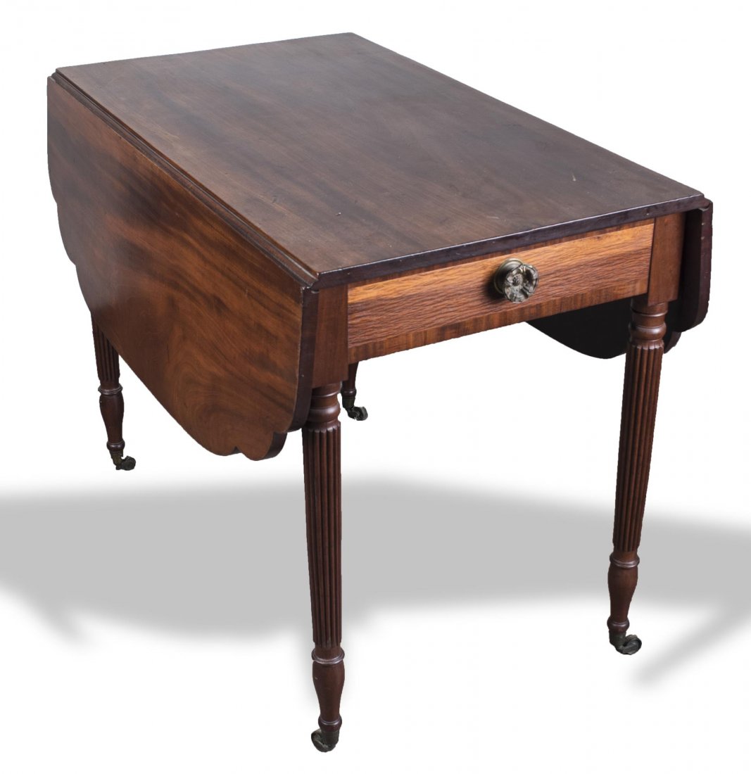Mahogany Drop Leaf Table: Height 28 inches, width 46 inches, depth 36 inches.