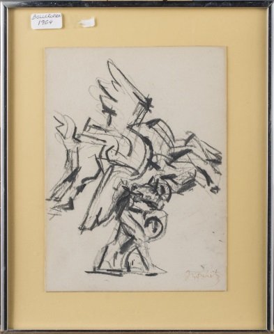Jacques Lipchitz (French, 1891-1973): Study for Bellerophon. Black crayon on paper, 1964. Signed (l.r.). Sight size 11 13/4 x 8 3/4 inches. Framed. Provenance: From the Collection of Helena and Ladislas Segy.