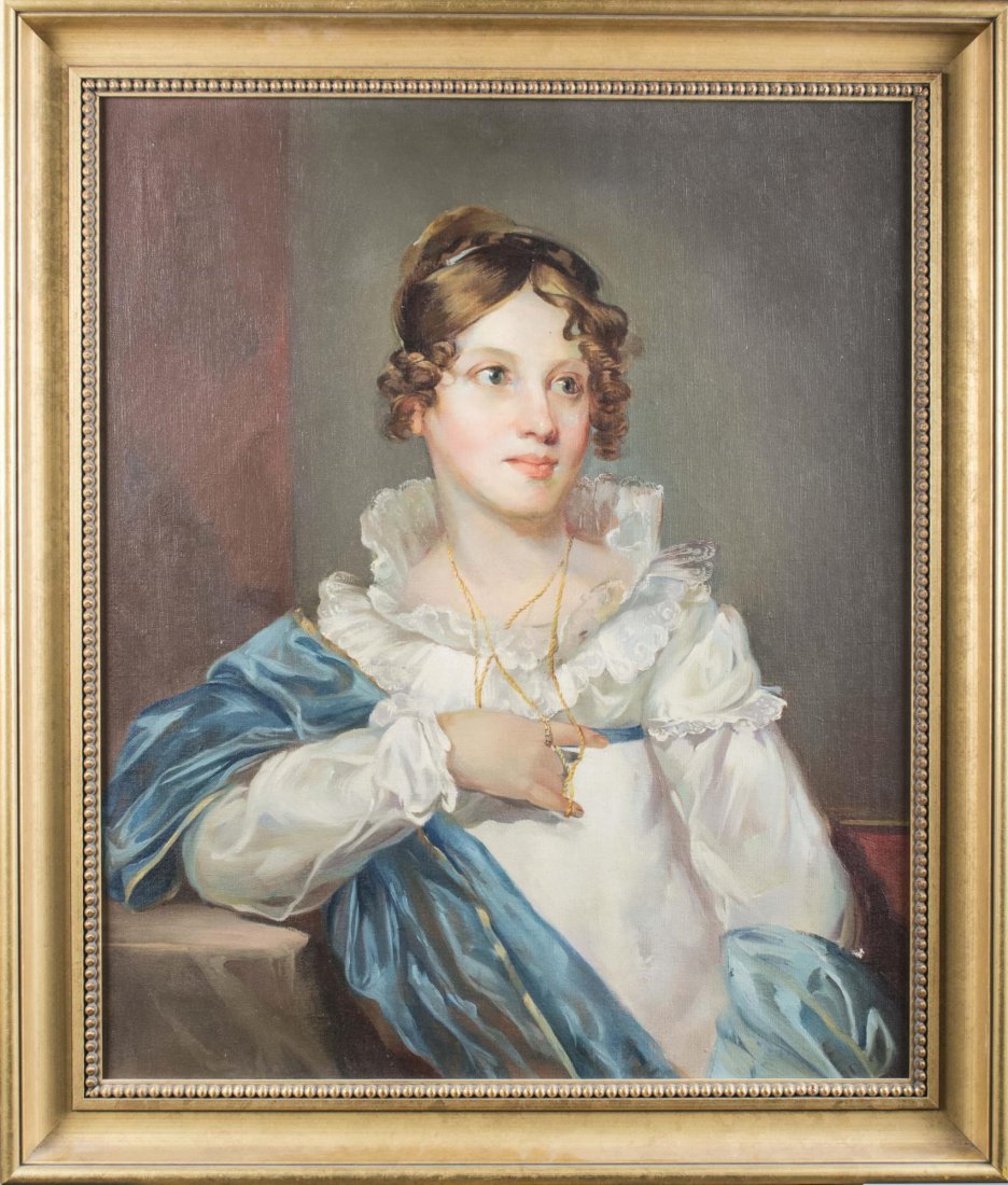 Continental School (20th Century): Portrait of a Young Girl. Oil on canvas. Canvas size 30 x 25 inches. Framed.