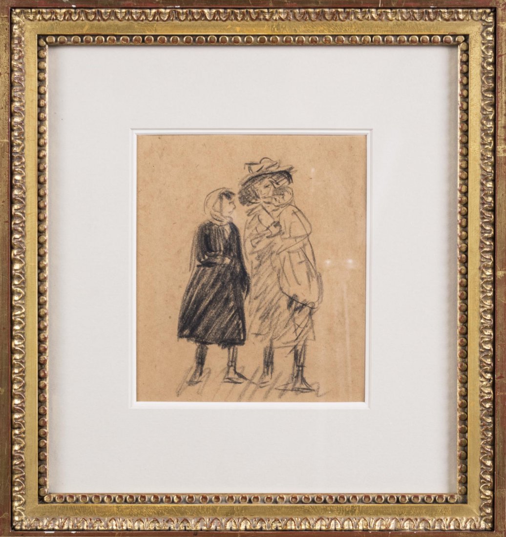 William Glackens (American, 1870-1938): Figure Sketches. Crayon on paper. Sight size 7 x 6 inches. Matted and framed. Provenance: Kraushaar Galleries, New York, New York.