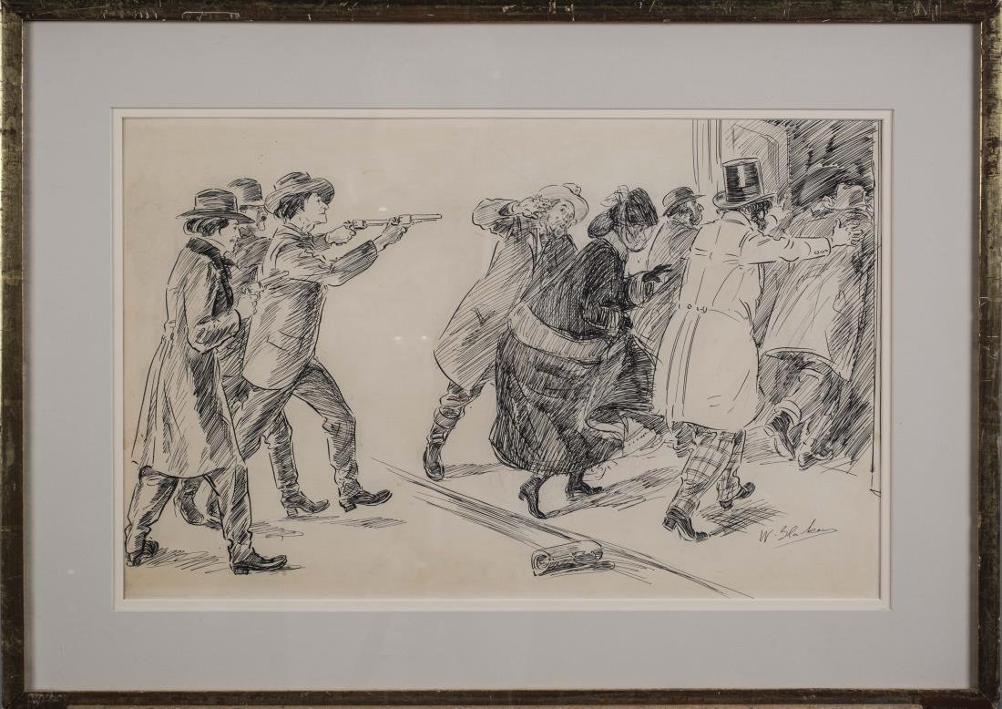 William Glackens (American, 1870-1938): We drove them like a flock of sheep into the post office. Ink on paper, unused illustration for "Capturing a Confederate Mail," Ray Stannard Baker, McClure's Magazine, August 1899, vol. 13, no. 4. Sig