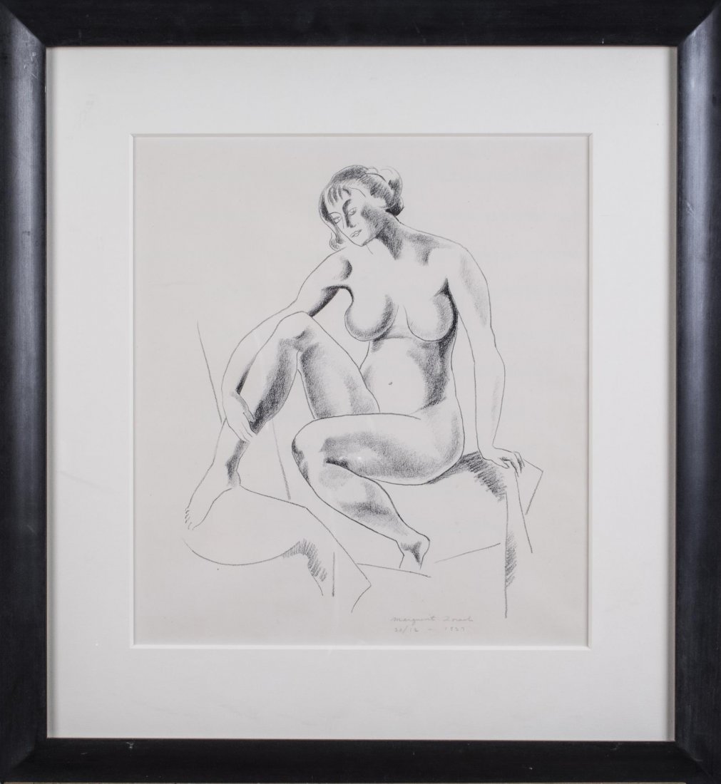 Marguerite Zorach (American, 1887-1968): Seated Nude. Lithograph on paper, 1927. Signed, dated, and numbered 12/20 (l.c.). Sight size 17 1/2 x 16 inches. Matted and framed.