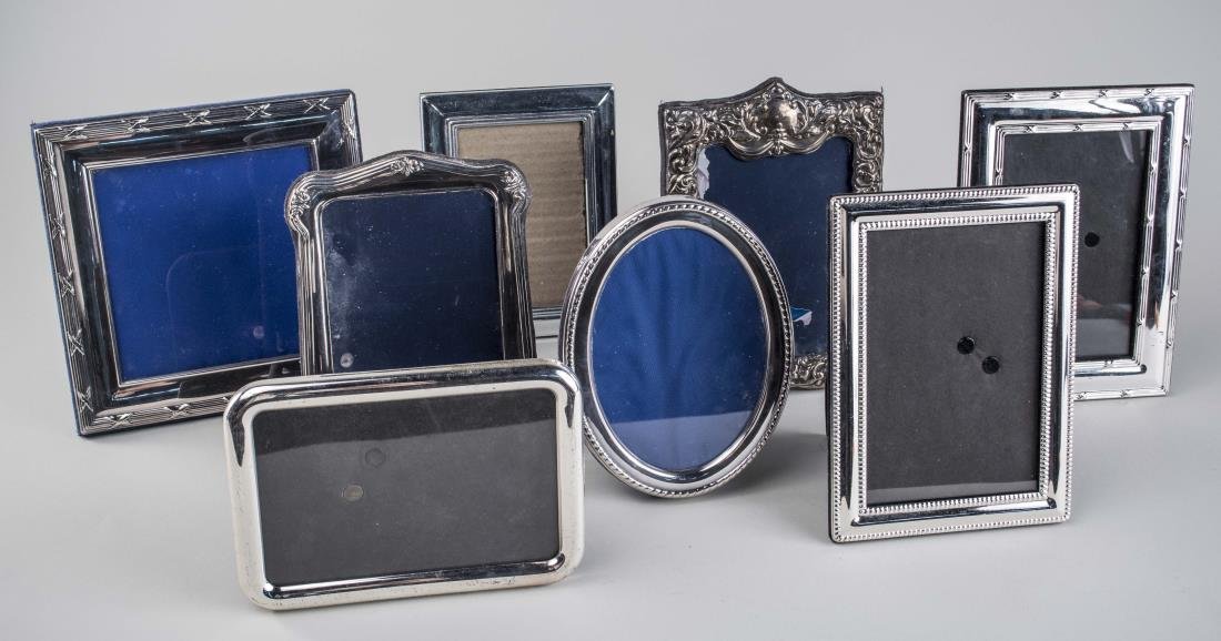 Seven Silver Plated Picture Frames: Various makers. Tallest,