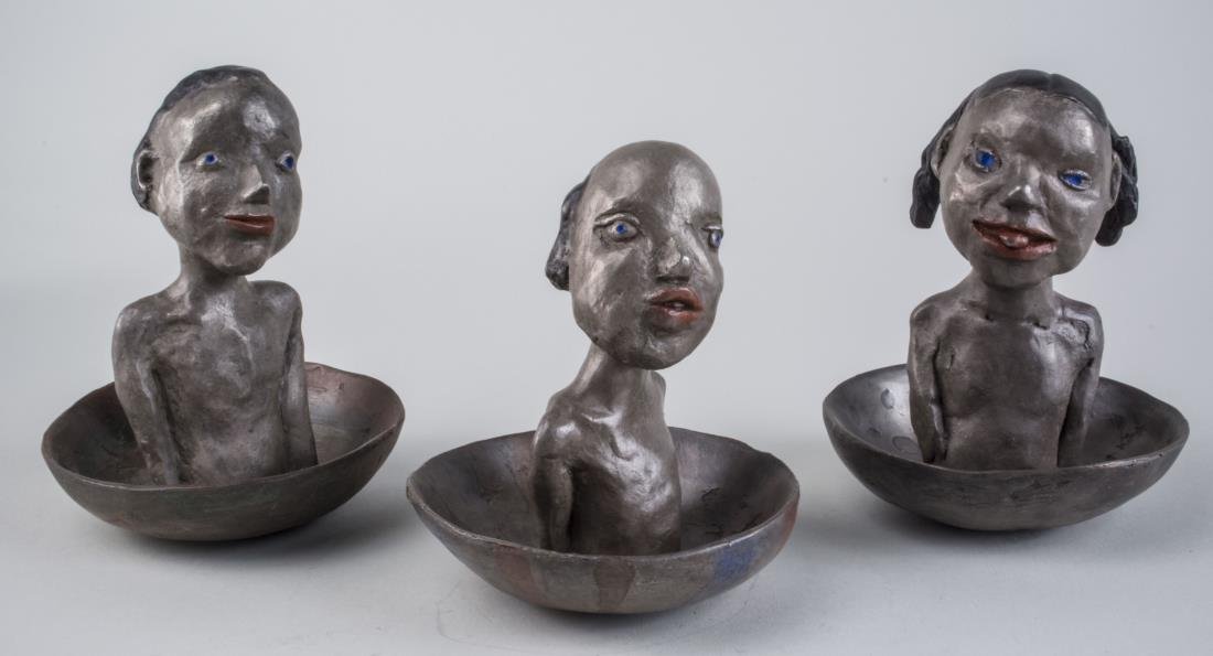 Three by Lena Cronqvist (Swedish, b. 1938) *: Three Figures. Bronze and paint, 2000. Each signed, dated, and numbered AP 1/1. Tallest height 5 3/4 inches.