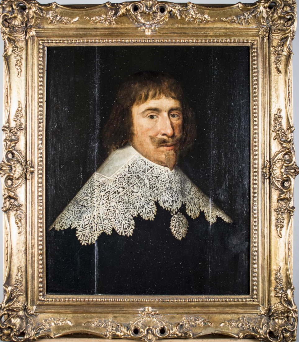 School of Rembrandt van Rijn (Dutch, 1606-1669): Portrait of a Gentleman. Oil on panel. Panel size 25 x 20 inches. Framed. Notice to bidders: Condition reports and additional photographs are provided by request as a courtesy to our clients, as such 
