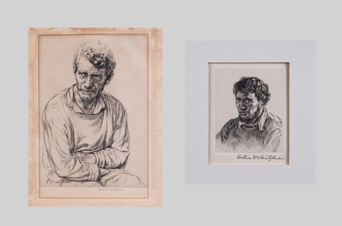 Two by Arthur W. Heintzelman (American, 1891-1965): Lancaster County Farmer and Amish Elder. Drypoint etchings, circa 1946 and 1949. Signed (l.r.). Each signed (l.r.). larget sheet size 15 x 11 1/2 inches. Notice to bidders: Condition reports and addit
