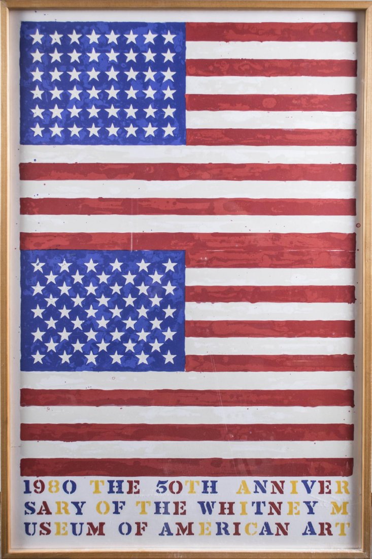 Jasper Johns (American, b. 1930): The 50th Anniversary of the Whitney Museum of American Art, 1980. Lithograph in colors, edition of 5000. Sheet size 45 1/2 x 30 inches. Framed. Notice to bidders: Condition reports and additional phot