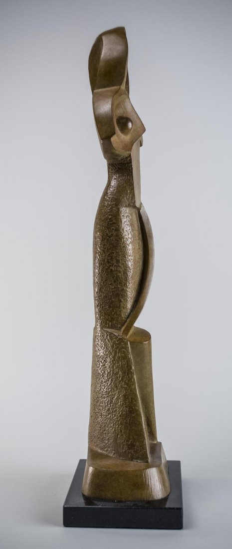 After Alexander Archipenko (Am/Uk, 1887-1964): Untitled Female Figure. Patinated Bronze. Signed (on plinth). Height 27 inches. On marble base. Notice to bidders: Condition reports and additional photographs are provided by request as a courtesy to