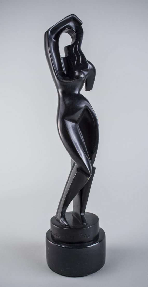 After Alexander Archipenko (Am/Uk, 1887-1964): Woman Combing her hair. Patinated Bronze, 1914. Signed, dated, and numbered 2/10 (on plinth). Height 13 3/4 inches. On marble base. Notice to bidders: Condition reports and additional photographs are