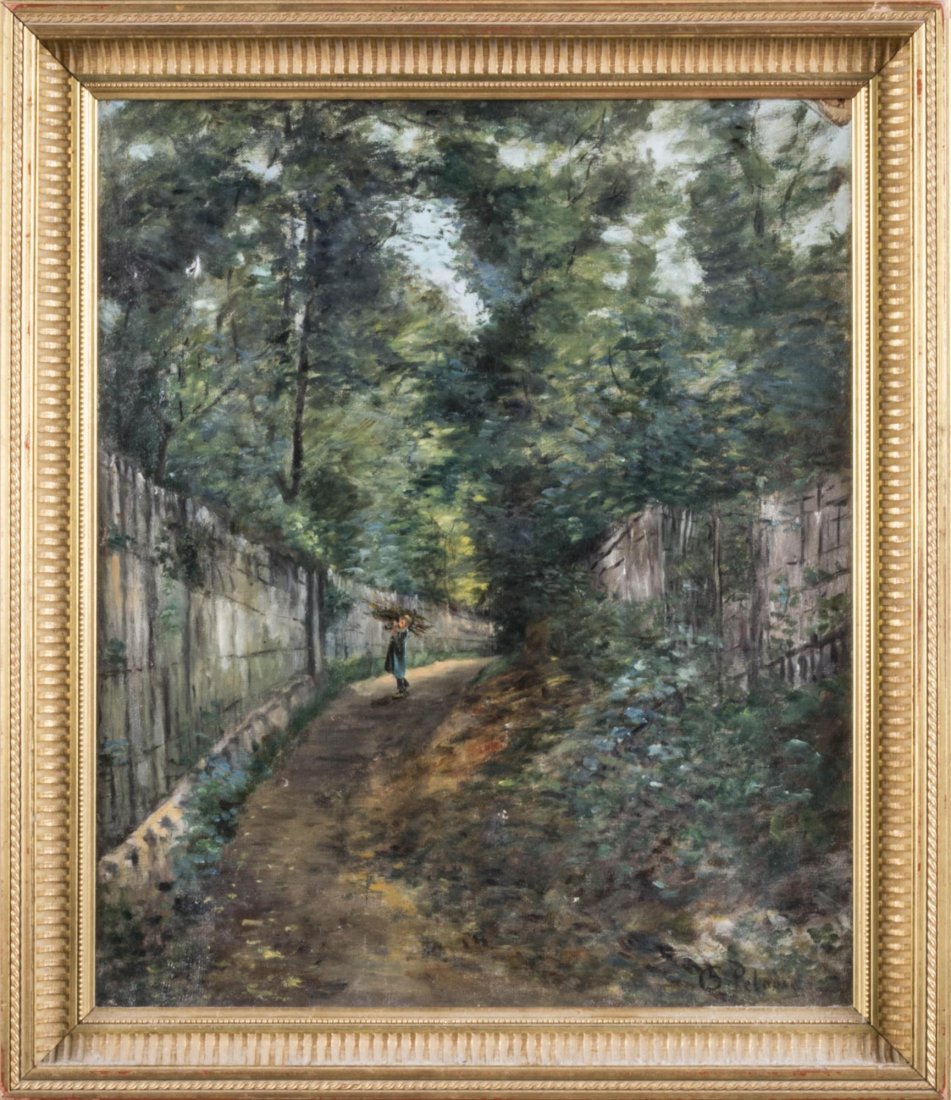 Leon Germain Pelouse (French, 1831-1891): The Wood Carrier. Oil on canvas. Signed (l.r.). Canvas size 21 3/4 x 18 inches. Framed. Notice to bidders: Condition reports and additional photographs are provided by request as a courtesy to our cli