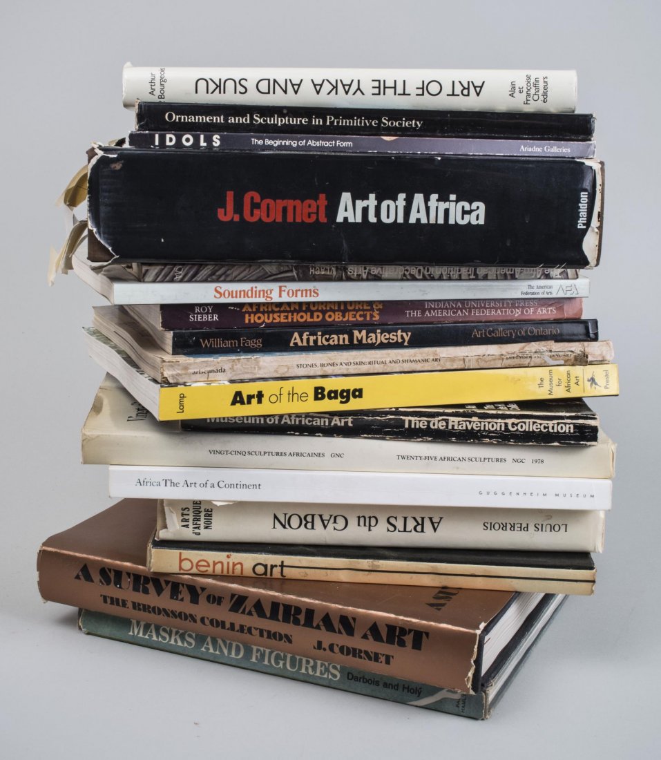 Lot of African and Tribal Arts Books: Seventeen volumes, on various tribes including Yaka, Suku, Baga, etc. Notice to bidders: Condition reports and additional photographs are provided by request as a courtesy to our clients, as such any 