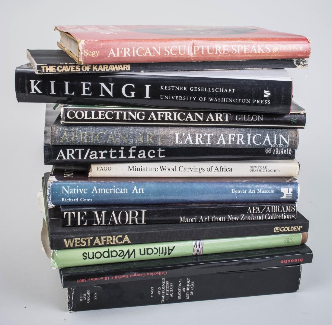 Lot of African and Tribal Arts Books: Thirteen volumes, including a book on African weapons, African sculpture, etc. Notice to bidders: Condition reports and additional photographs are provided by request as a courtesy to our clients, as 