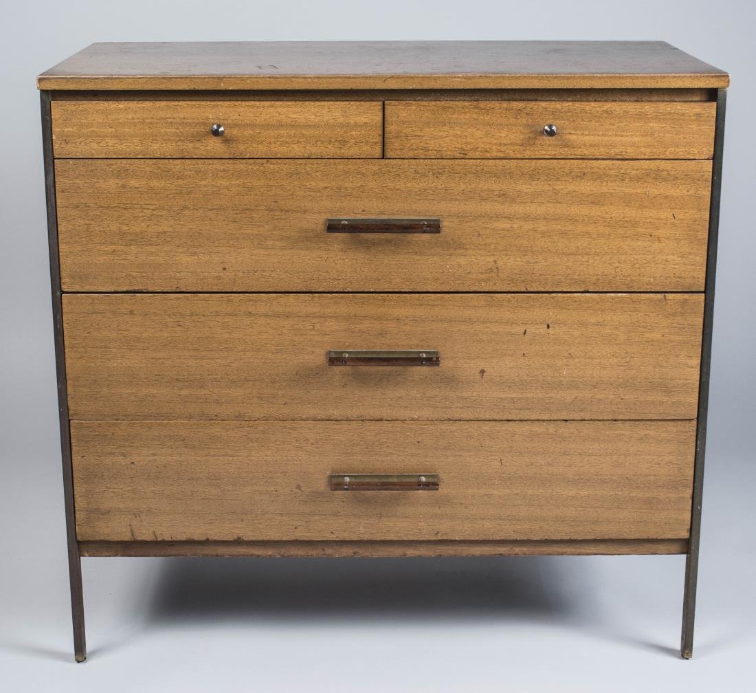 Paul McCobb for Calvin Chest: Bleached mahogany, two short and three long drawers, on a brass frame and legs, Paul Mc Cobb Calvin label in drawer. Height, 34 inches, width, 36 inches, depth 18 inches. Notice to bidders: Condition 