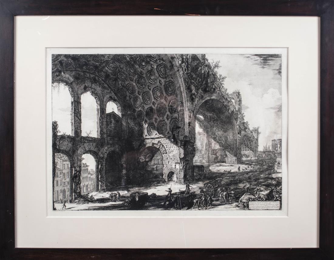 Giovanni Battista Piranesi (Italian, 1720-1778): Veduta degli avanzi del Tablino della Casa aurea di Nerone. Etching, original circa 1774. Plate size 19 x 27 3/4 inches. Matted and framed. Notice to bidders: Condition reports and additional photogra