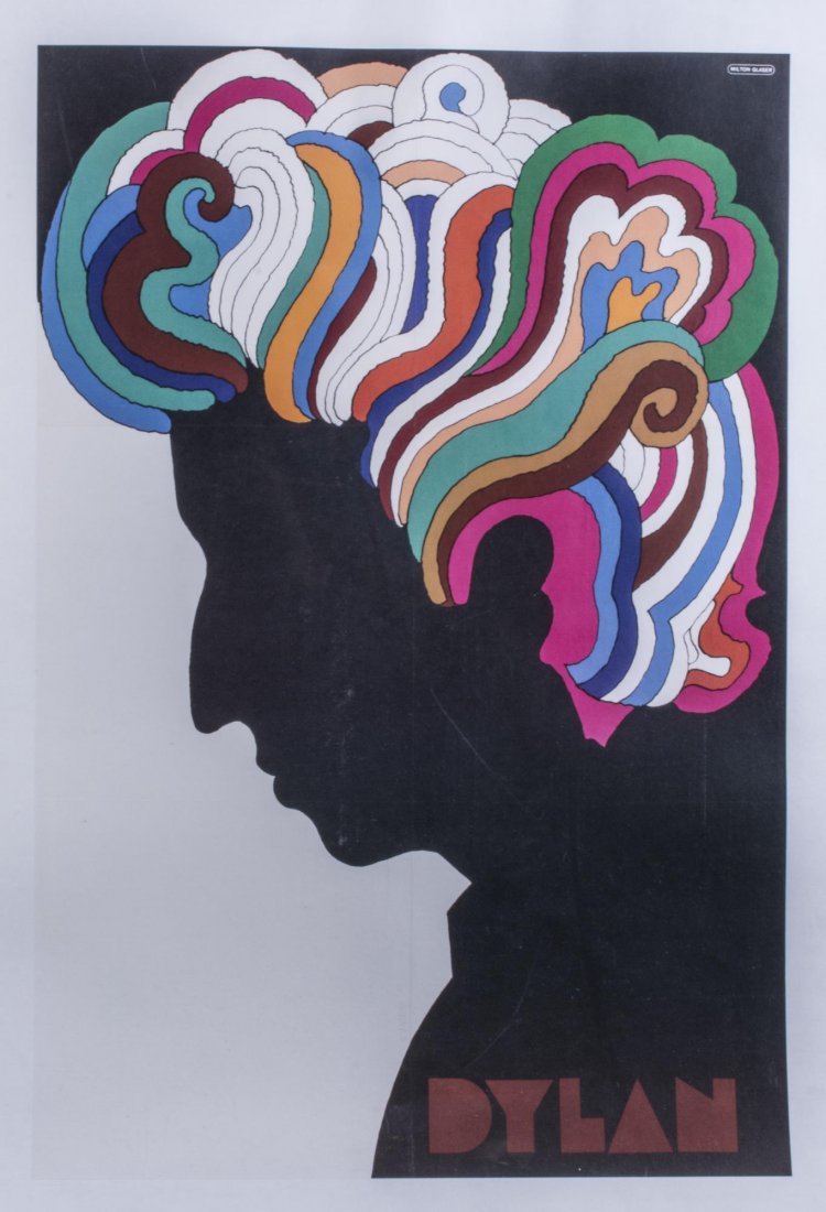 Milton Glaser (American, b.1929): Bob Dylan's Greatest Hits. Color lithograph poster, 1966. Signed in plate (u.r.). Sheet size 33 x 22 inches. Mounted on linen. Notice to bidders: Condition reports and additional photographs are provi