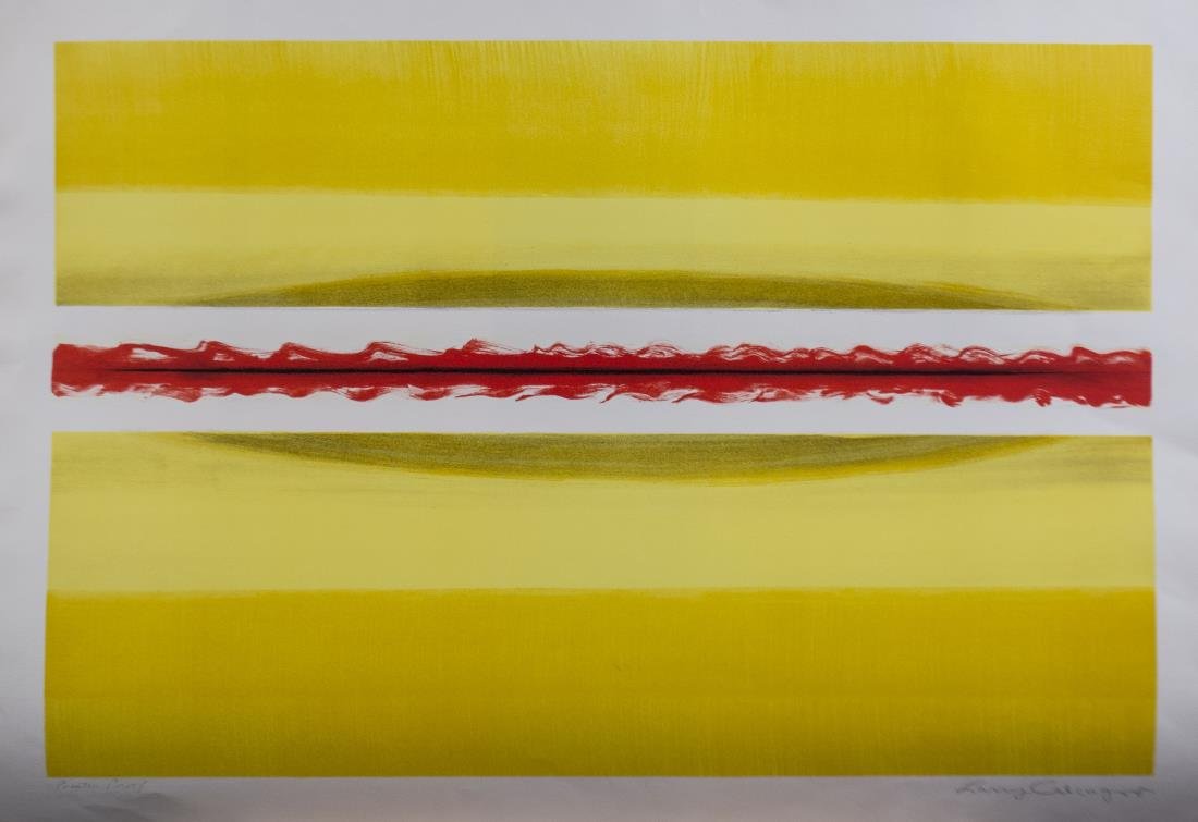 Lawrence Calcagno (American, 1913-1993): Untitled. Color lithograph on paper. Signed (l.r.), dedicated (l.l.). Sheets size 24 x 34 inches. Unframed. Notice to bidders: Condition reports and additional photographs are provided by request as a