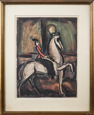 Georges Rouault (French, 1871-1958) *: Equestrienne, the Circus. Reproduction. Signed in plate (l.r.). Sight size 12 1/8 x 8 1/2 inches. Matted and framed. Notice to bidders: Condition reports and additional photographs are provided by req