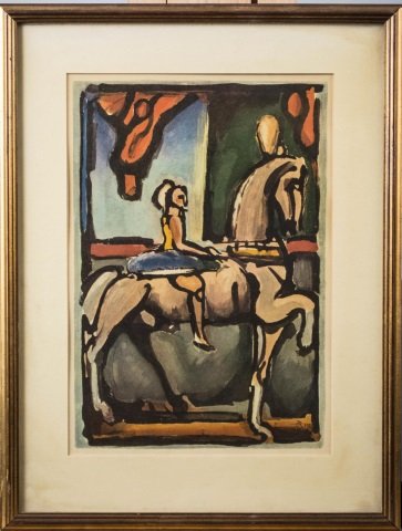 Georges Rouault (French, 1871-1958) *: Equestrienne, the Circus of the Falling Star. Reproduction. Signed in plate (l.r.). Sight size 12 1/8 x 8 1/2 inches. Matted and framed. Notice to bidders: Condition reports and additional photographs