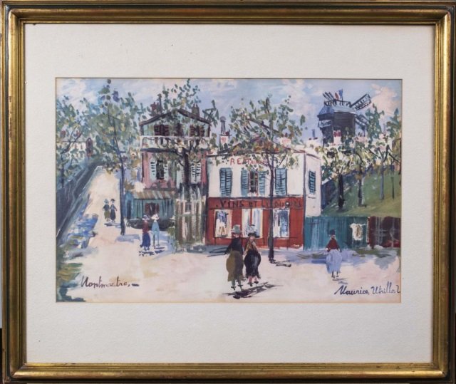 After Maurice Utrillo (French, 1883-1955): Montmarte. Digital Reproduction. Sight size 12 3/4 x 19 3/4 inches. Matted and framed. Notice to bidders: Condition reports and additional photographs are provided by request as a courtesy to our clie