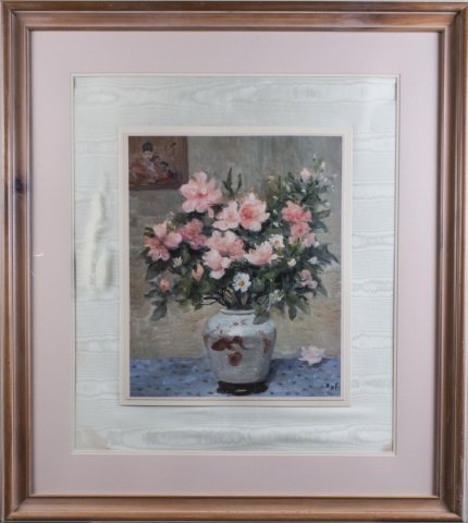 After Marcel Dyf (French, 1899-1985): Floral Still Life. Digital Reproduction. Sight size 20 x 16 inches. Matted and framed. Notice to bidders: Condition reports and additional photographs are provided by request as a courtesy to our clie