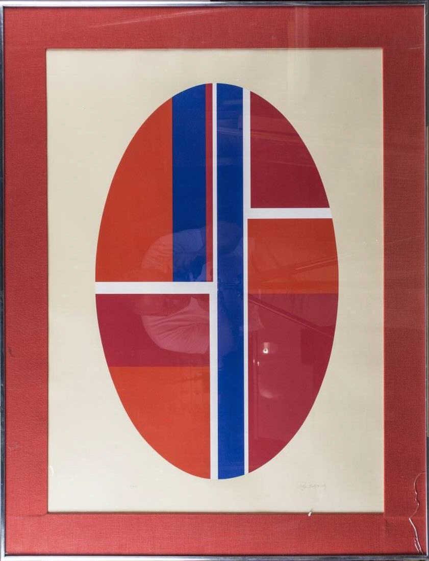 Ilya Bolotowsky (American/Russian, 1907–1981): Untitled. Screenprint, late 20th century. Sighed in pencil (LR), numbered 48/125 (LL). Sight size 32 x 24 inches. Framed and matted. Notice to bidders: Condition reports and additional photographs are