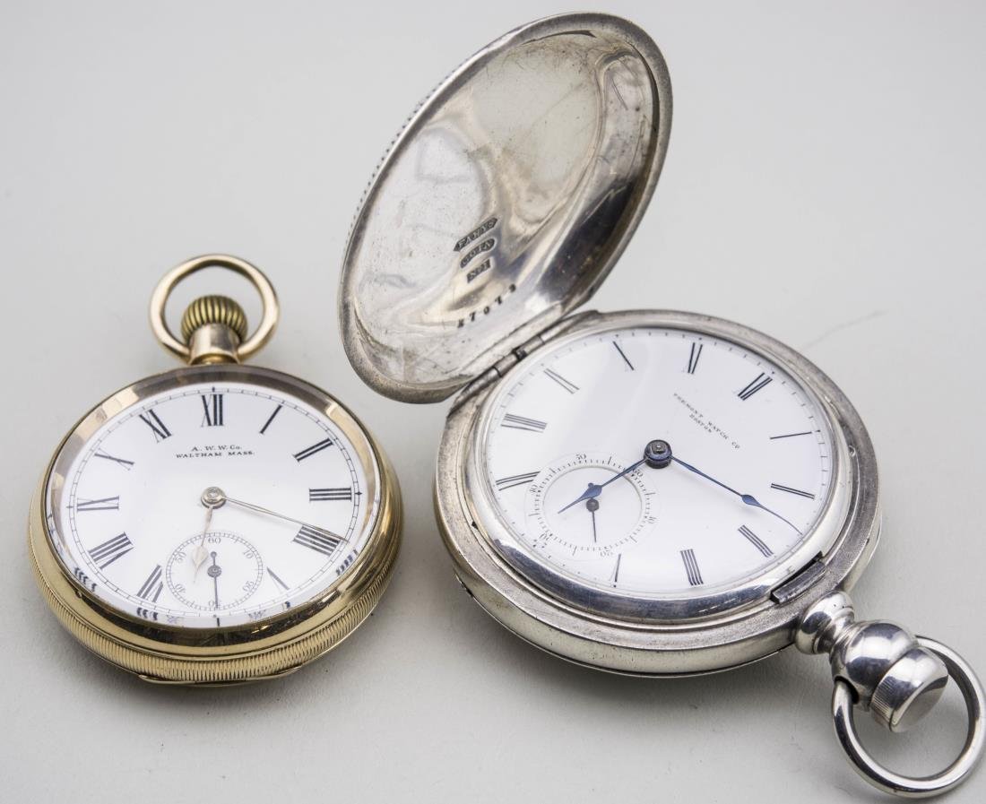 Two American Pocket Watches: (1) Tremont Coin Silver Hunt Case Key Wind Pocket Watch with enamel dial with Roman numerals, signed Tremont Watch Co., Boston, subsidiary seconds dial, movement signed Tremont Watch Co., Boston, No. 