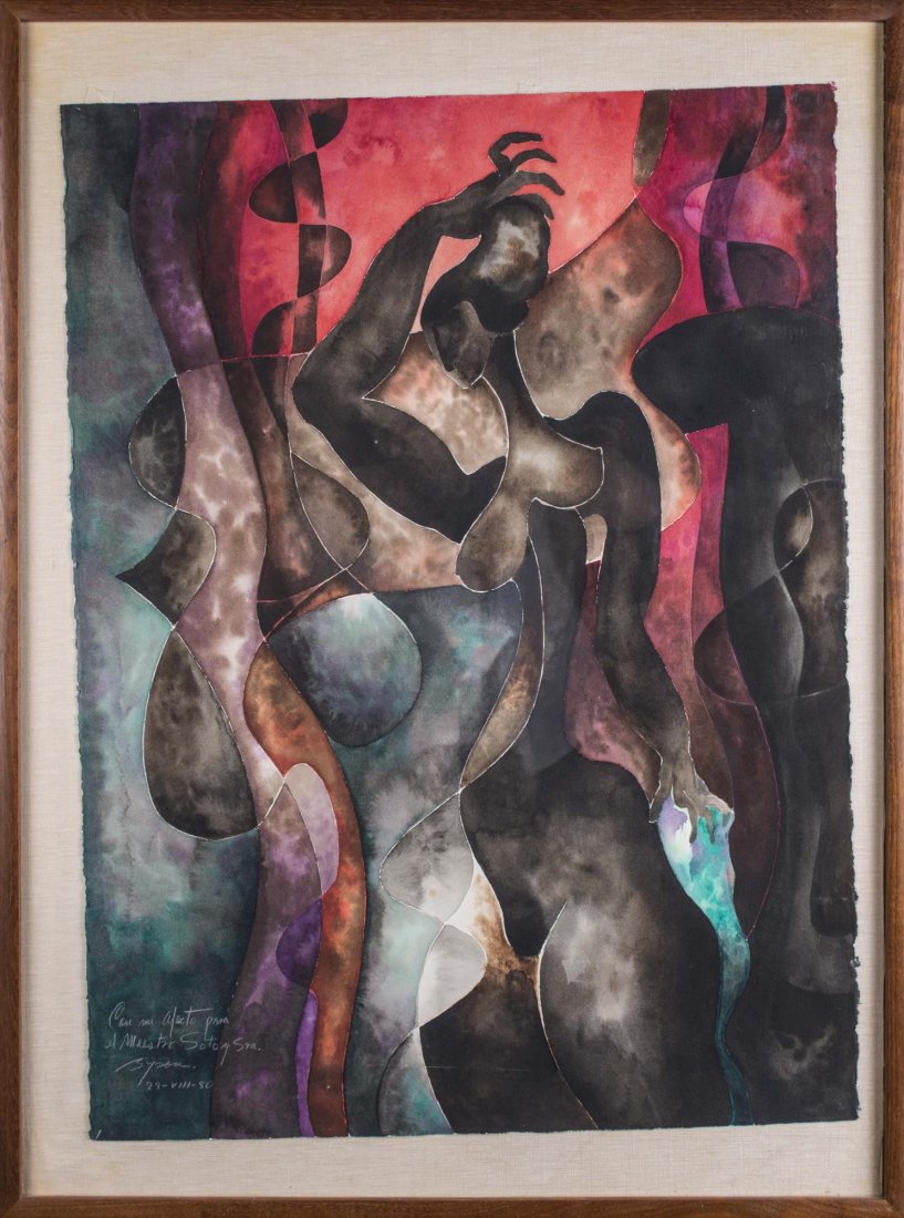 Byron Galvez (Mexican, 20th century): Untitled (Figure of a woman). Lithograph on Arches paper, 1980. Inscribed and signed (LR). Sheet size 30 x 22 inches, frame size 36 x 26 inches. Framed. Provenance: From the Collection of Ernest De So