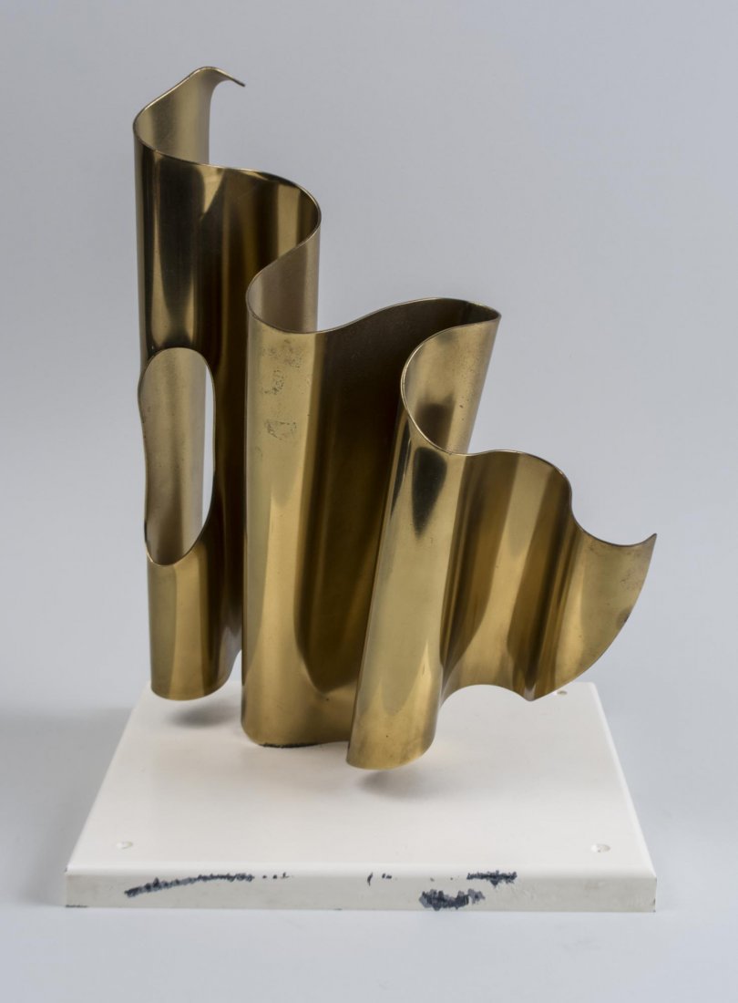 Joseph McDonnell (American, b. 1930): Hole in one. Patinated metal sculpture on base. Signed. Height 16 inches. Notice to bidders: Condition reports and additional photographs are provided by request as a courtesy to our clients, as such